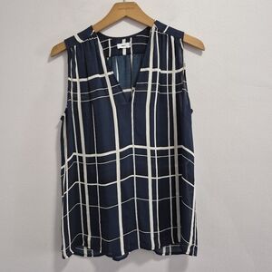 Vince Silk Plaid Windowpane Sleeveless Blouse Size Small